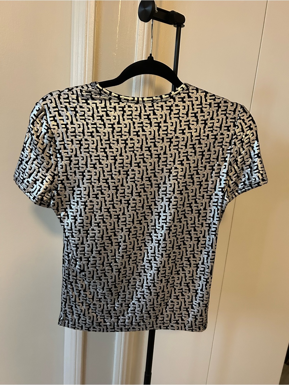 Diesel Silver Metallic Short Sleeve Logo-Print Top - Small - Picture 6 of 11